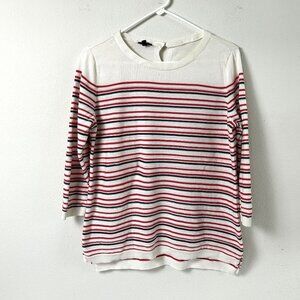 Talbots Sweater Womens Petite L LP Red White Blue Striped Pullover Nautical